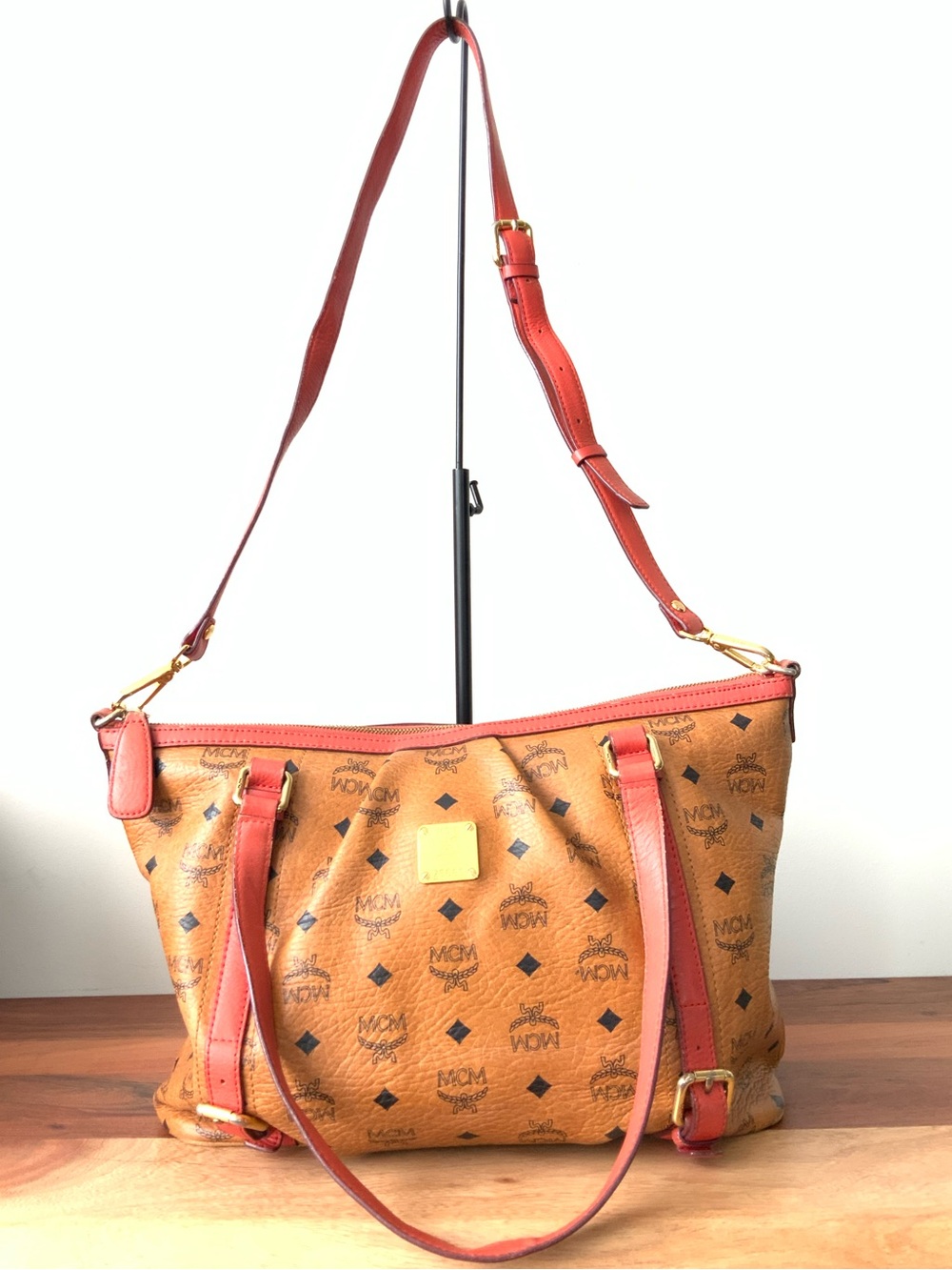 Authentic MCM Cognac Visetos Pleated Tote Bag - Picture 10 of 17